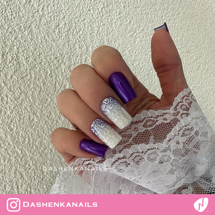 Stamping on Milky White and Purple Nails